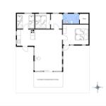 Floor plan with bedrooms, kitchen, sauna, and covered terrace.