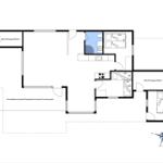 Wohnung mit Küche, Bad, zwei Schlafzimmern und überdachter Terrasse.