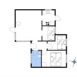 Wohnung mit drei Schlafzimmern, Küche und Bad. Raumangaben in Quadratmetern.