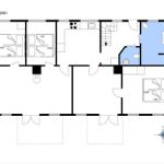 Stockwerkplan zeigt drei Schlafzimmer, Küche, Bad und Aufgang.