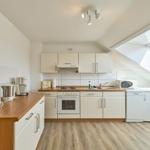 Küche mit Dunstabzug, Herd, Spüle und Fenster