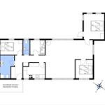 Wohnung mit vier Schlafzimmern, Küche und überdachter Terrasse.