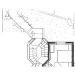 Architekturzeichnung eines Gebäudes mit Dach und Fenstern