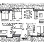 Obergeschoss Wohnung mit Küche, Wohnzimmer, Schlafzimmer und Bad.