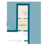 Schlafzimmer mit Dachbodenbereich und Treppe.