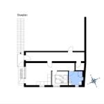 Stueplan zeigt Schlafzimmer, Bad und Terrasse mit Orientierung.