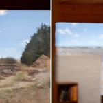 Durch Fensterblick auf Wald und Strand