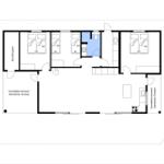 This house has three bedrooms, a kitchen, and a covered terrace.