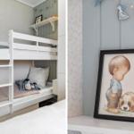 Zimmer mit Doppelstockbett und Bild an der Wand.