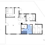 Functional floor plan with kitchen, bedrooms, and bathroom.