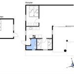 Stueplan zeigt Wohnfläche mit Küche, Bad und Schlafzimmer. Untergeschoss mit Schlafzimmer.