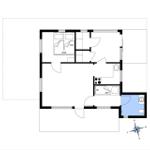 Wohnung mit Schlafzimmer, Küche und Bad. Raumverteilung mit Maßen.