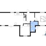 Apartment with kitchen, bathroom, and bedroom. Room with double bed and single bed.