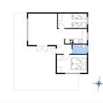 Apartment with kitchen, bathroom, and two bedrooms. Hallway with doors to all rooms.