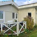 House with terrace, garden and plants. White wooden veranda with table and chairs.