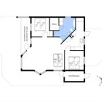 Apartment with sauna, covered terrace, and two bedrooms.