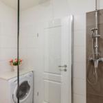 Bad mit Dusche, Waschmaschine und Heizung.
