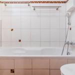 Badezimmer mit Badewanne, Dusche und Waschbecken.