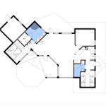 Dies ist eine Grundrisszeichnung einer Wohnung mit Sauna, Küche und zwei Schlafzimmern.