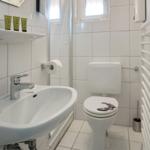 Bathroom with sink, toilet, and heated towel rail