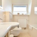 Bathroom with sink, toilet, and shower