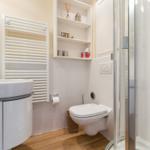 Badezimmer mit Dusche, WC und Waschbecken