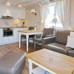 Living and kitchen area with sofa, dining table, and cooking zone.