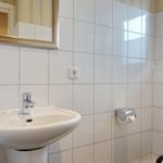 Bathroom with sink, mirror, and toilet paper holder.