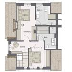 This house has three bedrooms, two bathrooms, and a gallery.