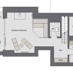 Apartment with wellness area, terrace, WC, and ventilation. Hall and storage room included.
