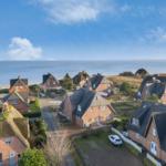Thatched-roof houses by the sea under a blue sky