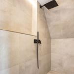 Dusche mit Duschbrause und Handbrause an Wand
