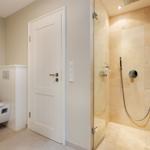 Bathroom with shower and wall-mounted toilet