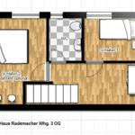 Zweibettzimmer mit WC, optional Kinderbett und Treppenhaus