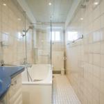 Bathroom with bathtub, shower, and sink.