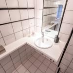 Bathroom with sink, mirror, and shower
