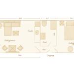 Wohnung mit Terrasse, Küche, Bad, Schlafzimmer und Wohnzimmer. Eingang und Flur sind vorhanden.