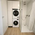 Badezimmer: Waschmaschine/Trockner und Walk-In-Dusche