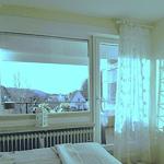 Blick aus dem Schlafzimmer (großes Fenster und Tür)