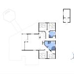 This house has three bedrooms, a kitchen, and two bathrooms.