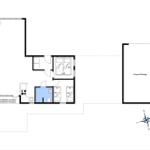 Apartment with two bedrooms, bathroom, kitchen, covered terrace, and carport.