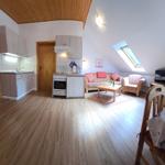 Wohnung mit Küche, Wohnzimmer und Schlafbereich unter Holzdach