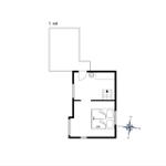 Ground floor with living room, kitchen, and bedroom with two beds.