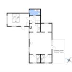 Apartment with bedroom, kitchen, bathroom, and covered terrace.