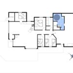 This house has three bedrooms, a kitchen, a sauna, and a ski/storage shed.