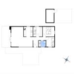 Apartment with kitchen, bathroom, three bedrooms, and separate entrance.