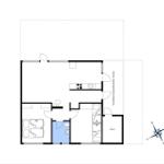 Apartment with kitchen, bedroom, bathroom, and covered terrace.