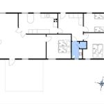 Floor plan with bedrooms, kitchen, and bathroom.