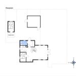 Stueplan zeigt zwei Schlafzimmer, Küche, Bad und überdachte Terrasse.