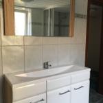 Bad mit Waschbecken, Spiegelschrank und Dusche